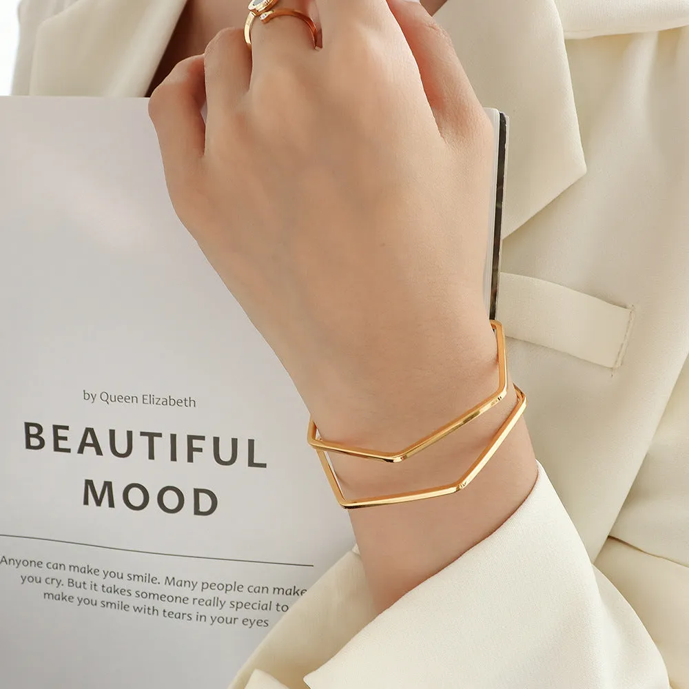 Exaggerated Stainless Steel Hollow Bracelet with 18k Gold Plating