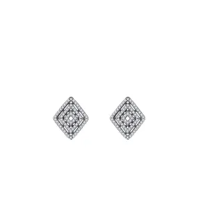 Exaggerated Vintage Diamond Shape Sterling Silver Earrings with Zircon Gemstones