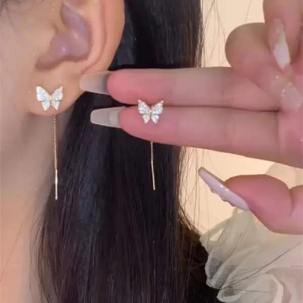 Exquisite Drop Ear Line Long Hanging Earrings For Women Zircon Crystal Bee Butterfly Flower Piercing Earing Accessories Jewelry