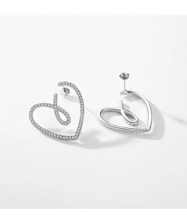 Exquisite Heart-shaped Sterling Silver Earrings with Micro Inlaid Zircon