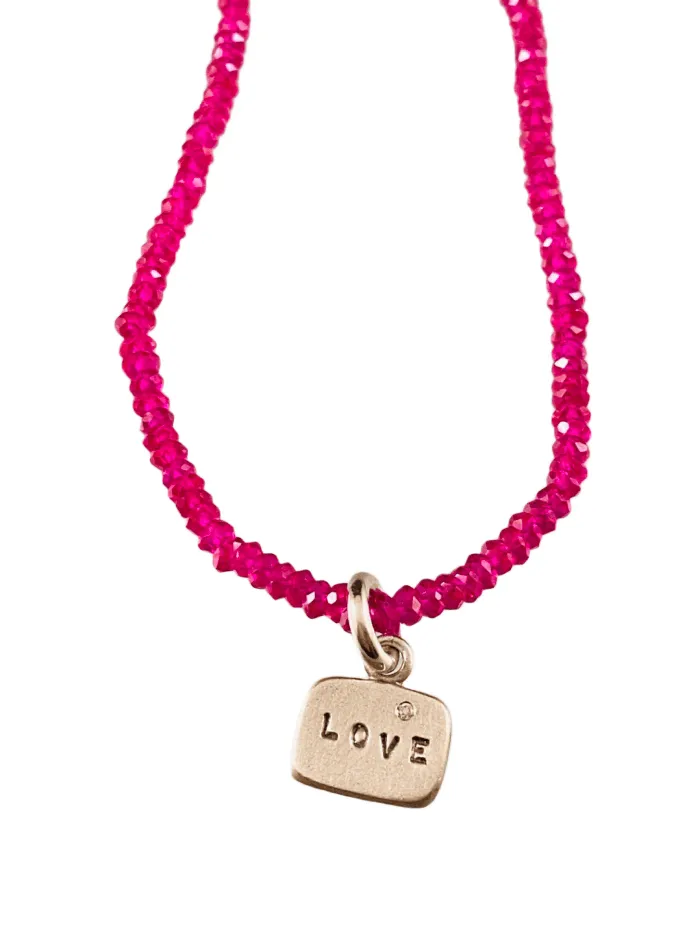 Faceted Rubellite Sterling Love & Diamond Tag Necklace