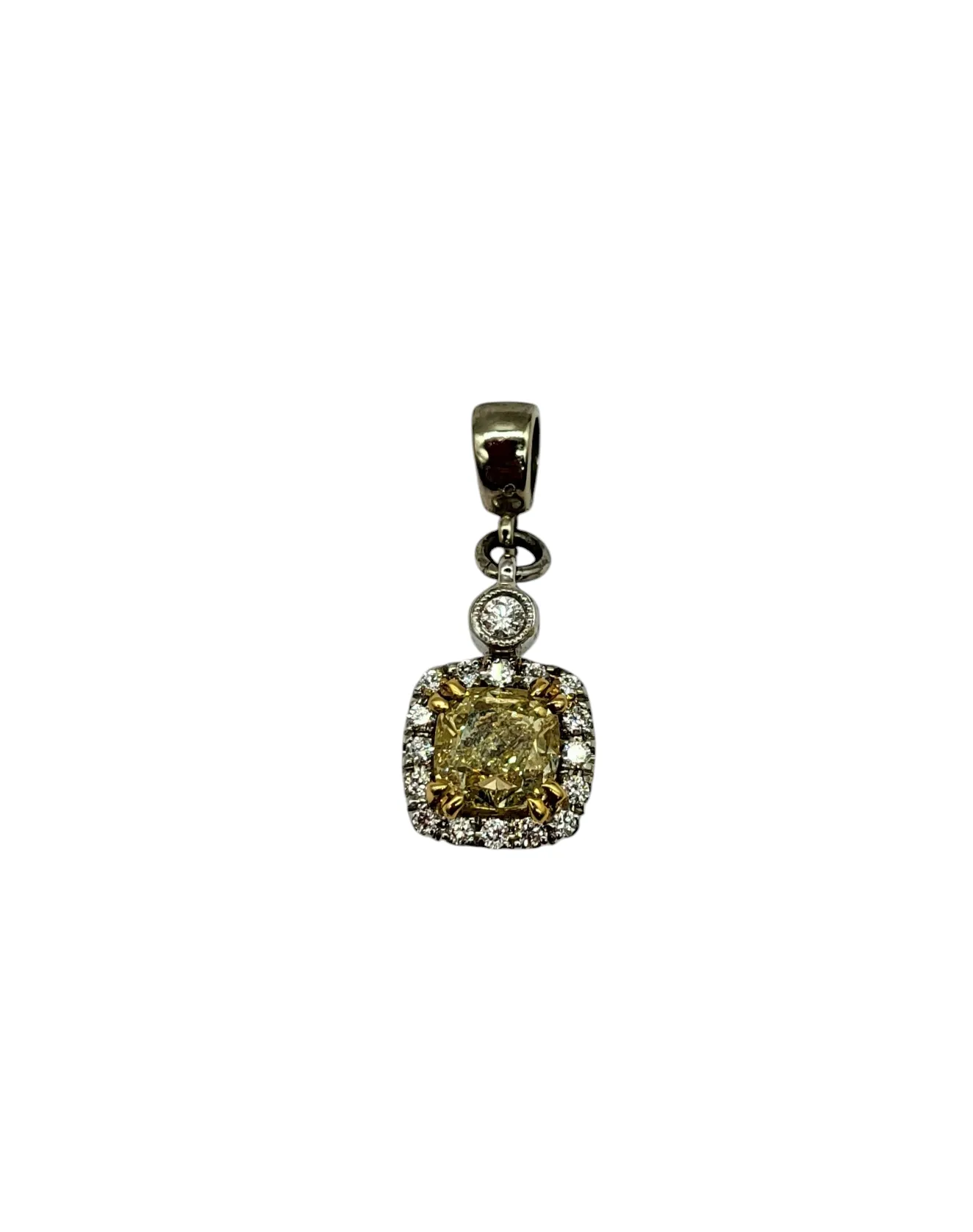 Fancy Yellow Diamond Pendant with Diamond Halo