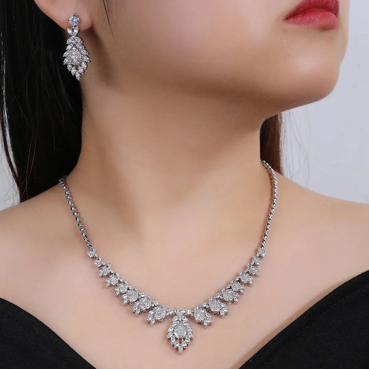 Fashion Cubic Zirconia Necklace Earrings Set For Women Wedding Bridal White Zirconia Jewelry Set CN11208