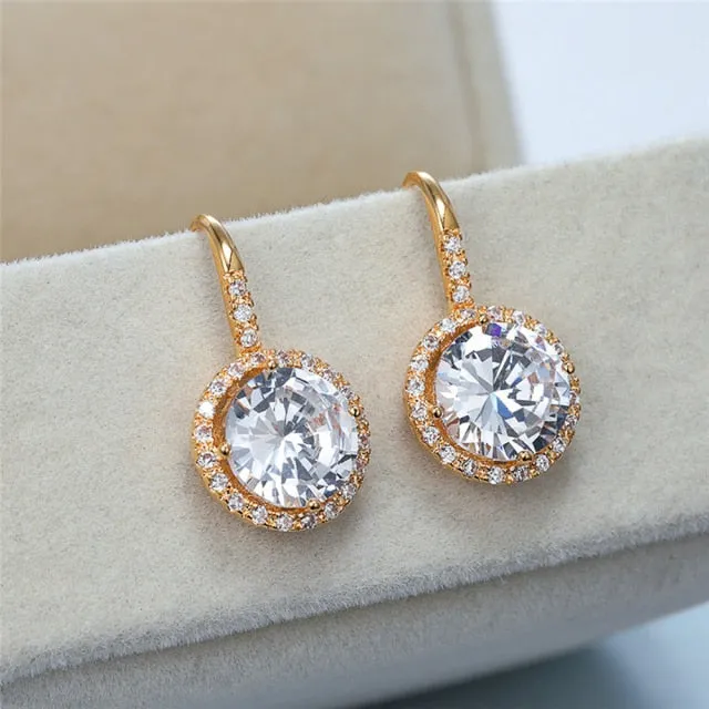 Fashion Jewelry Classic Round Drop Earrings for Women with Zircon in Silver Color