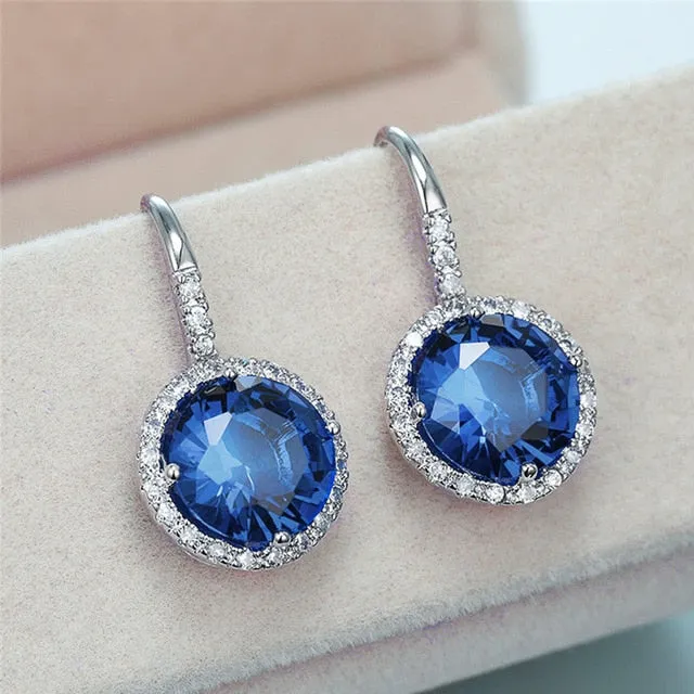 Fashion Jewelry Classic Round Drop Earrings for Women with Zircon in Silver Color