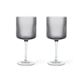 ferm Living Set of 2 Ripple Red Wine Glasses in Smoked Grey