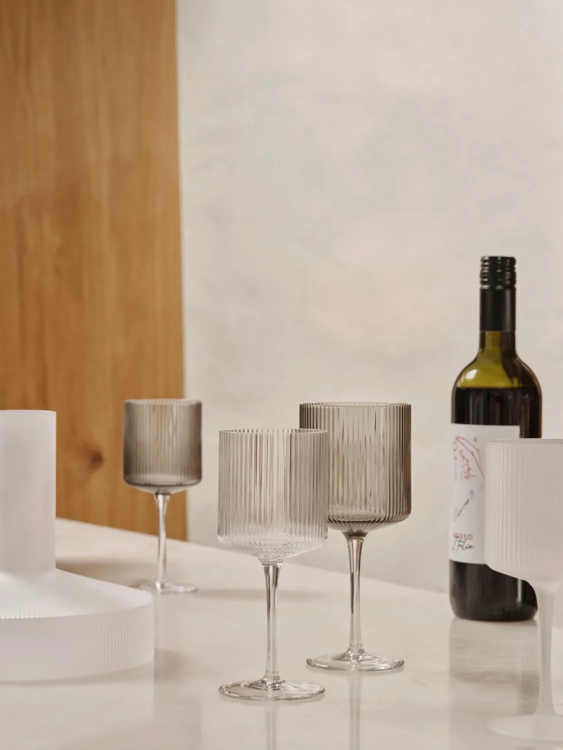 ferm Living Set of 2 Ripple Red Wine Glasses in Smoked Grey