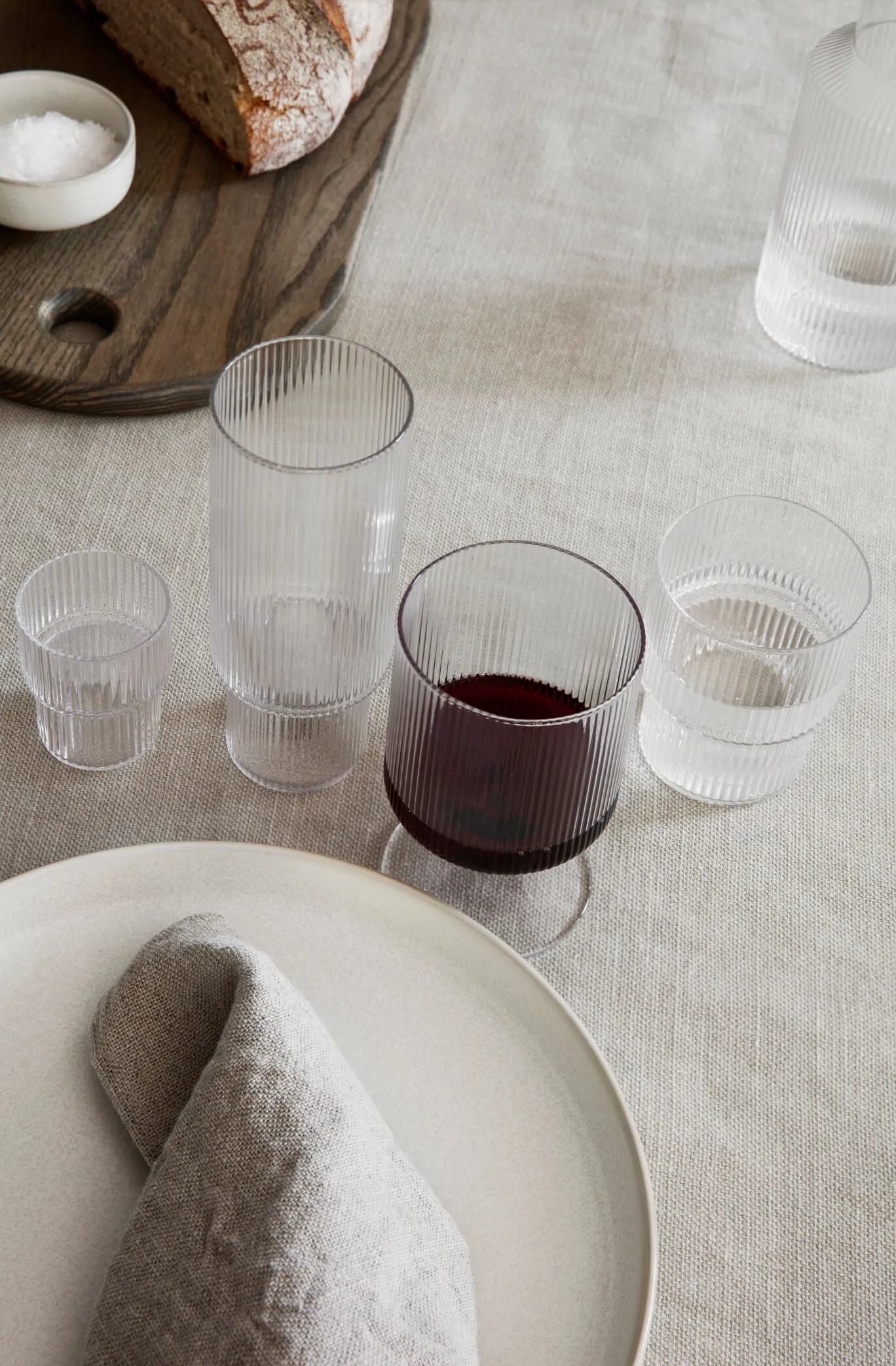 ferm Living Set of 2 Ripple Wine Glasses in Smoked Grey