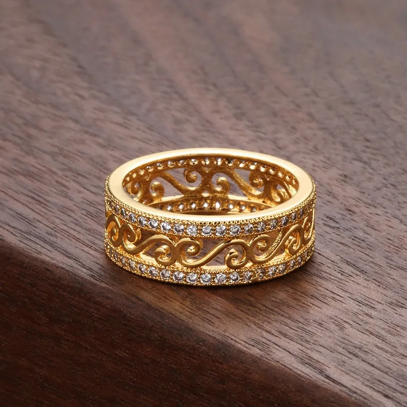 Fine Jewelry Hollow Rings For Women with Natural Zircon in Gold Color