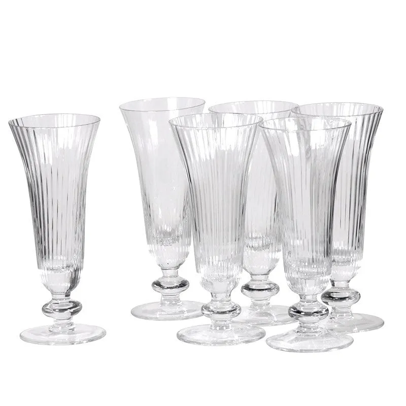 Fine Ribbed Clear Glass Wine Glasses and Champagne Flutes - Set of 6