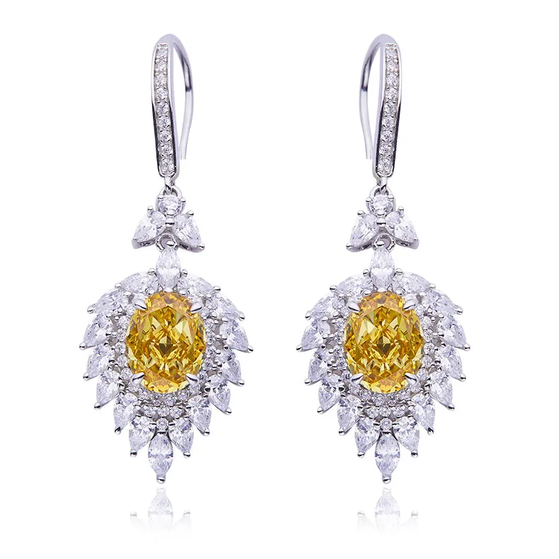 Firework 4.0Carat Oval Yellow Zircon Hook Earrings