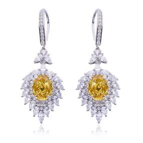 Firework 4.0Carat Oval Yellow Zircon Hook Earrings