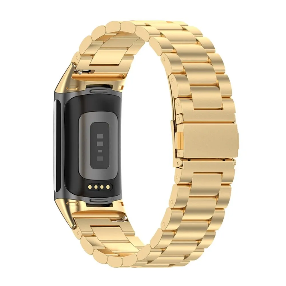 Fitbit Charge 5 triple bead stainless steel watch strap - Gold