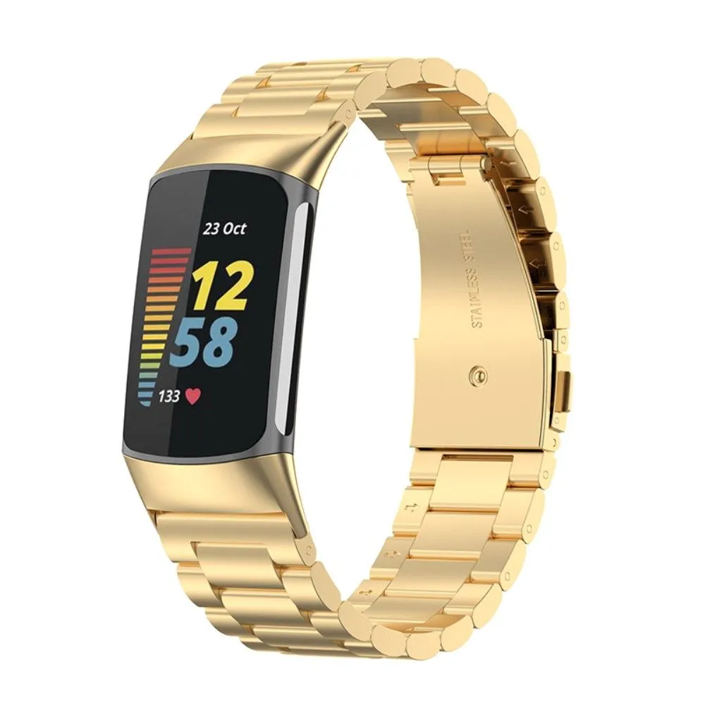 Fitbit Charge 5 triple bead stainless steel watch strap - Gold