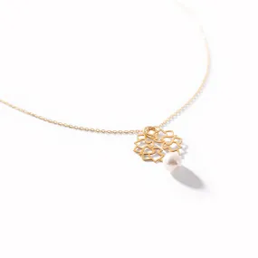 Flower and Drop Pearl Chain Necklace