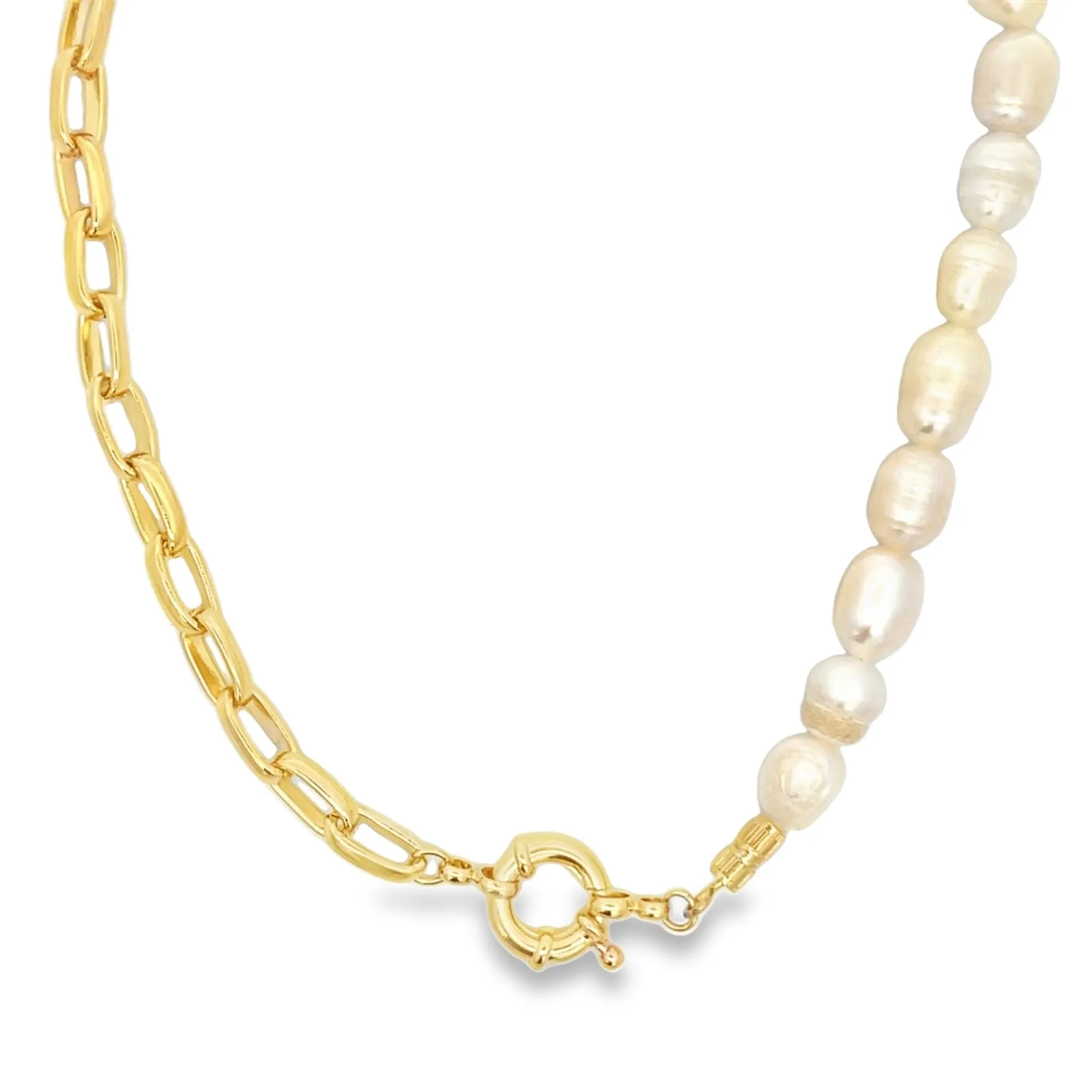 Freshwater Pearl Paperclip Chain Necklace  (F10)(I146)