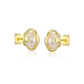 Freshwater Pearl Planet with Zircon Silver Studs Earrings for Women