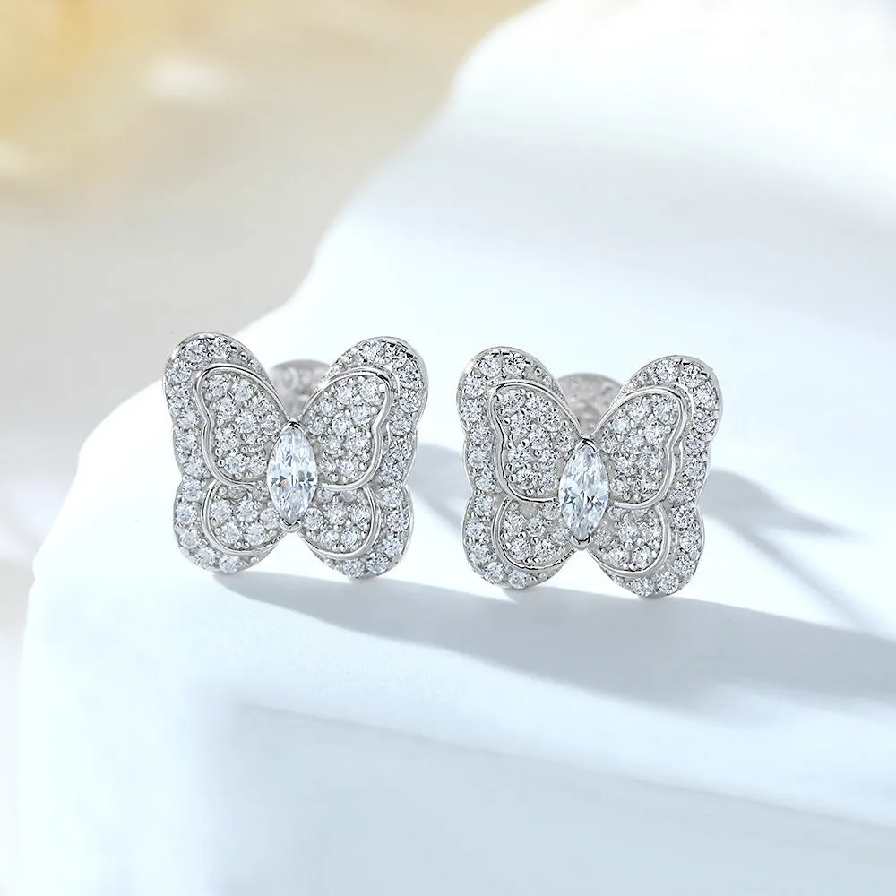 Full Zircon Butterfly Silver Studs Earrings for Women