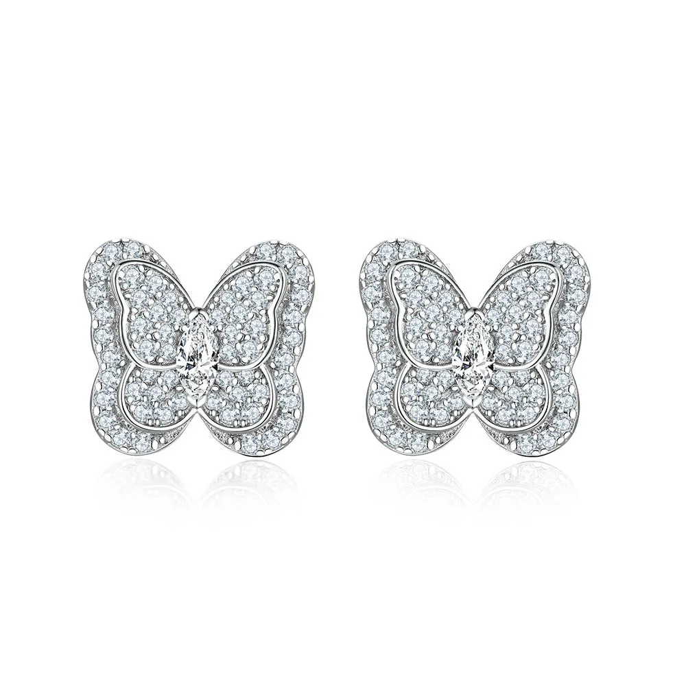 Full Zircon Butterfly Silver Studs Earrings for Women