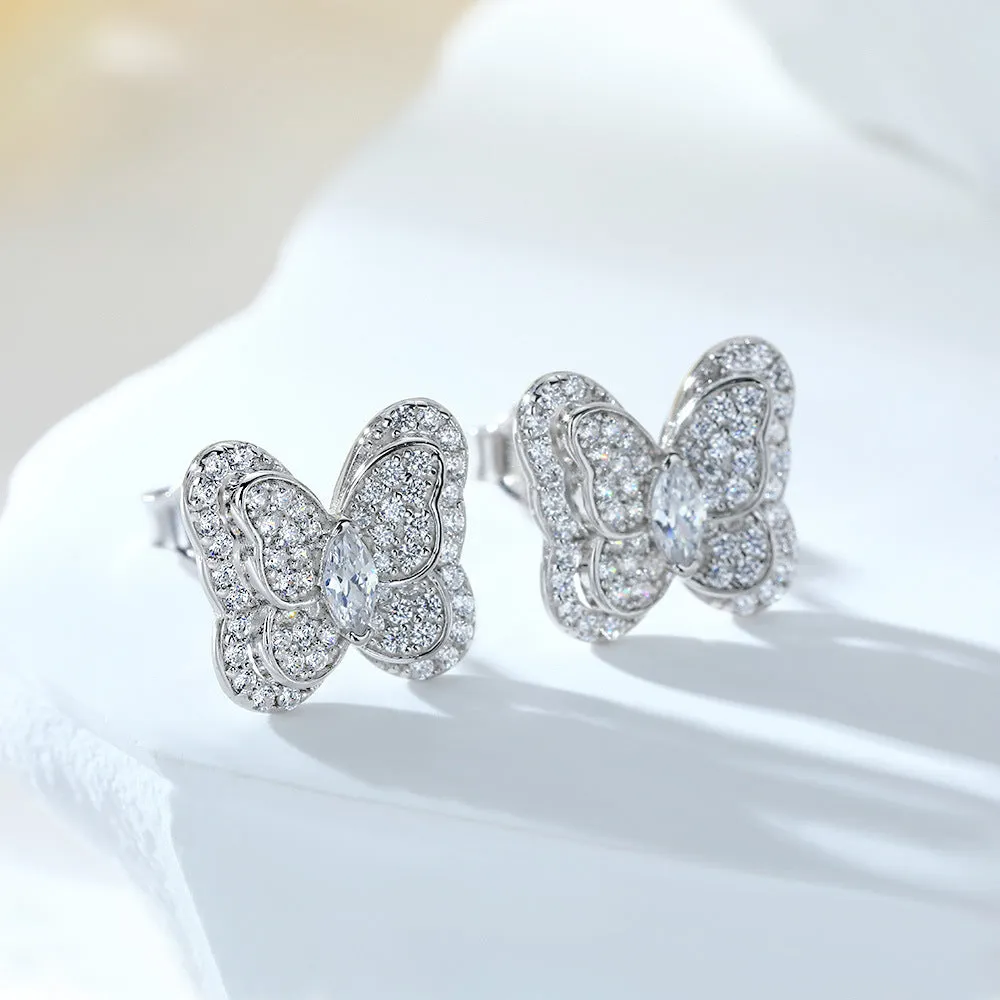 Full Zircon Butterfly Silver Studs Earrings for Women