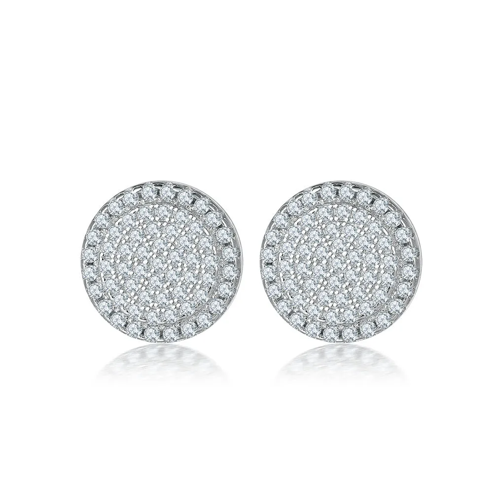 Full Zircon Four Laps Round Silver Studs Earrings for Women