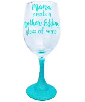 Funny Mom Glass Gift with Saying Quote and Glitter