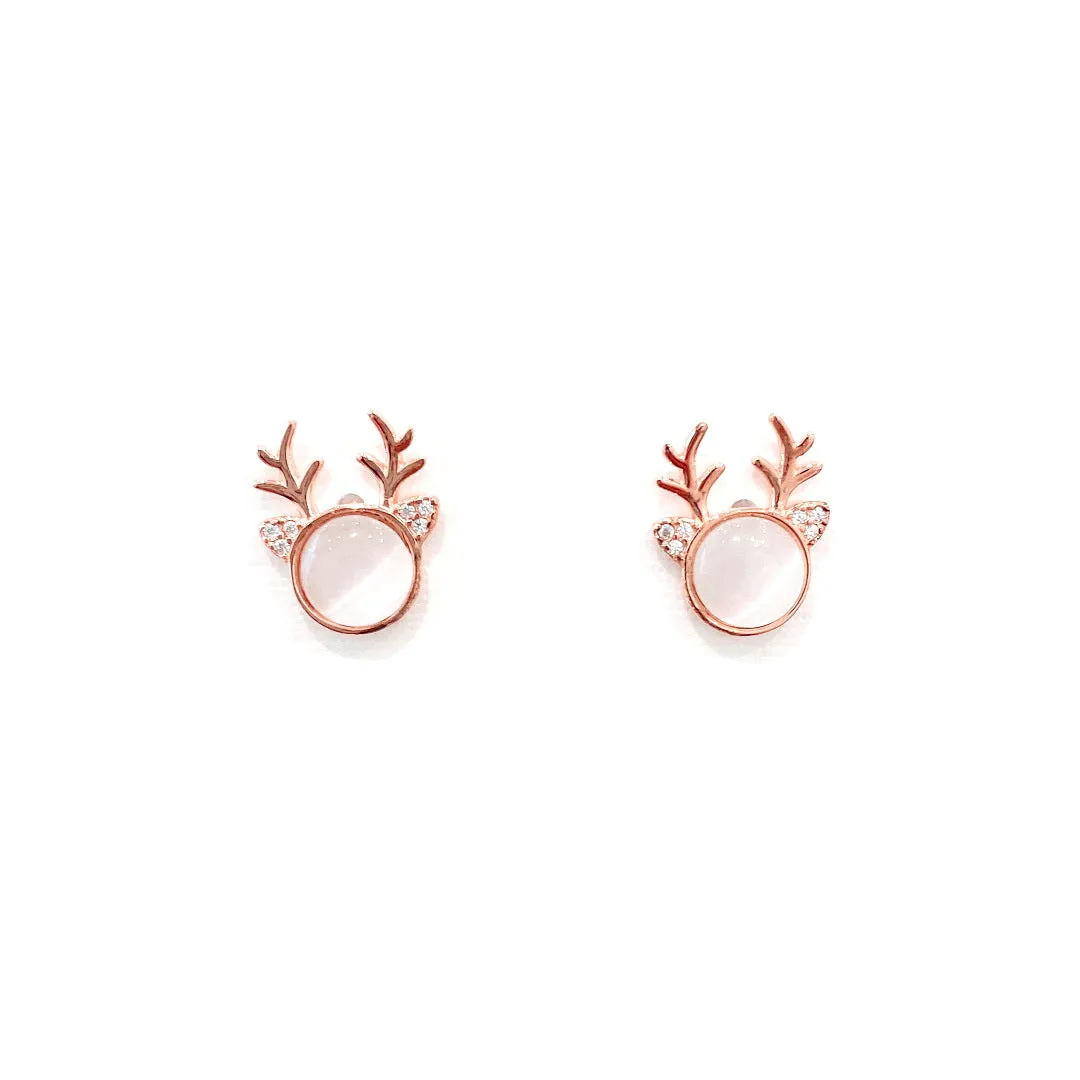 Gemstone Little Deer Silver Studs Earrings for Women