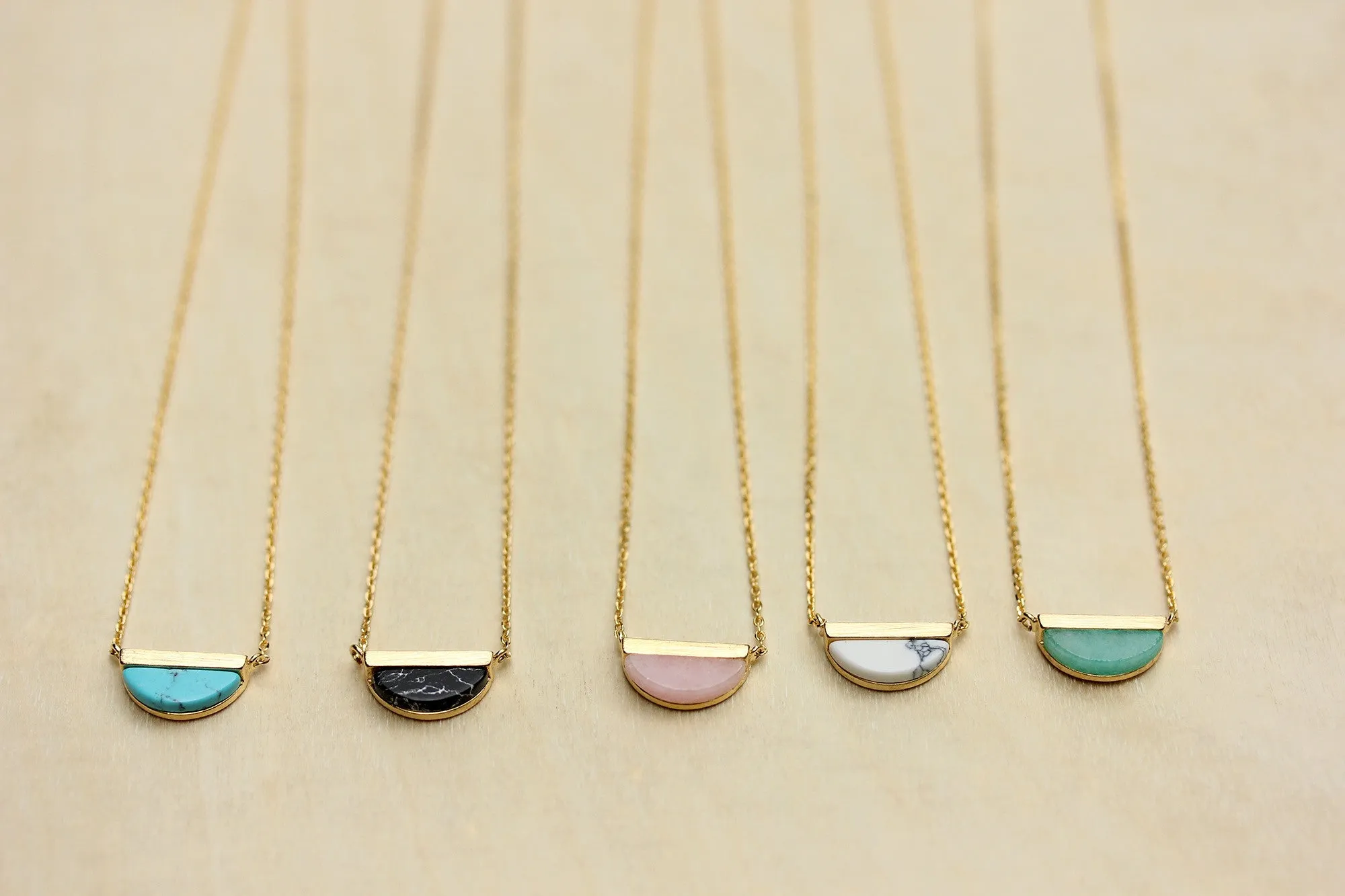 Gemstone Split Half Circle Necklace