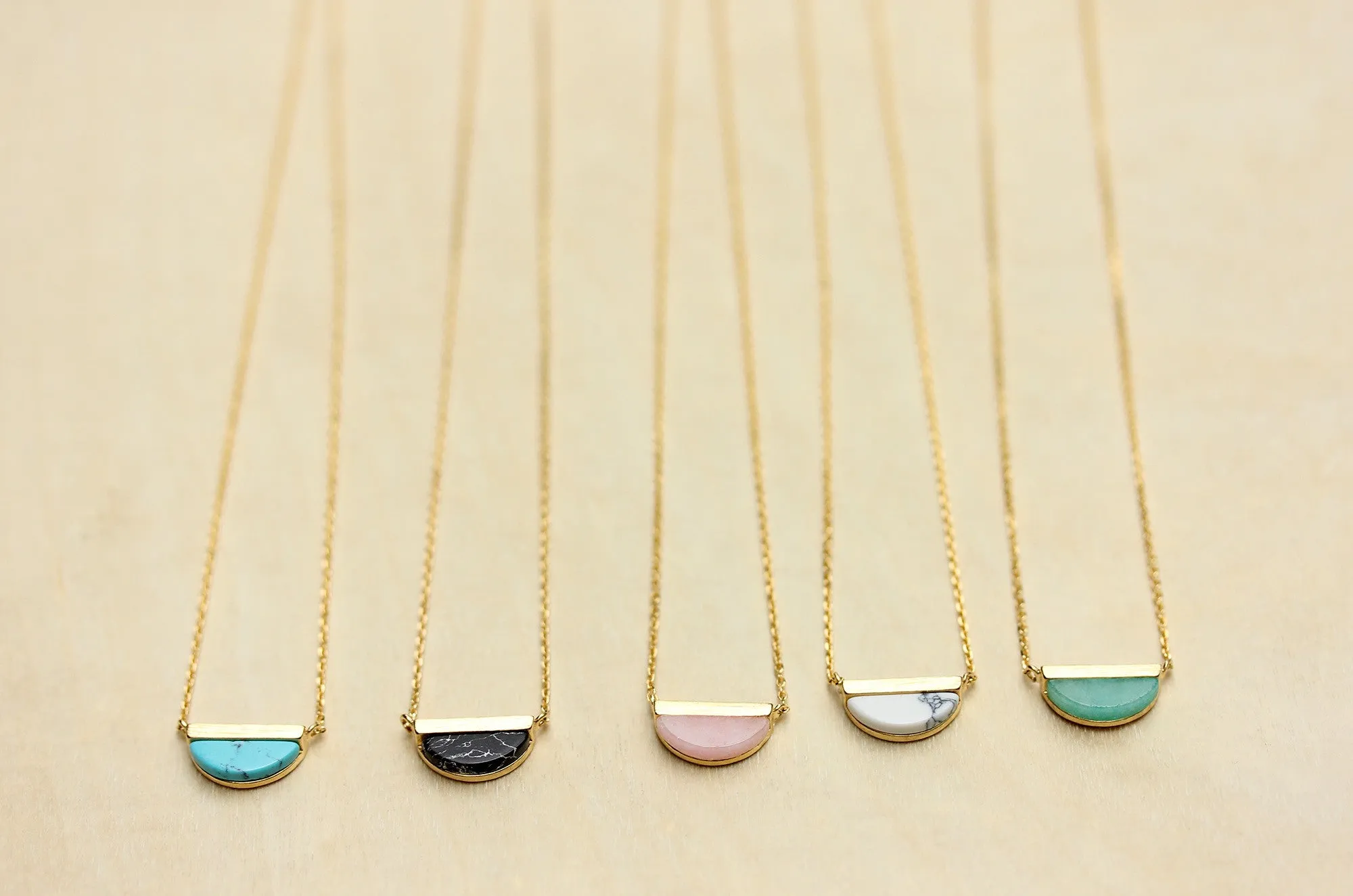 Gemstone Split Half Circle Necklace