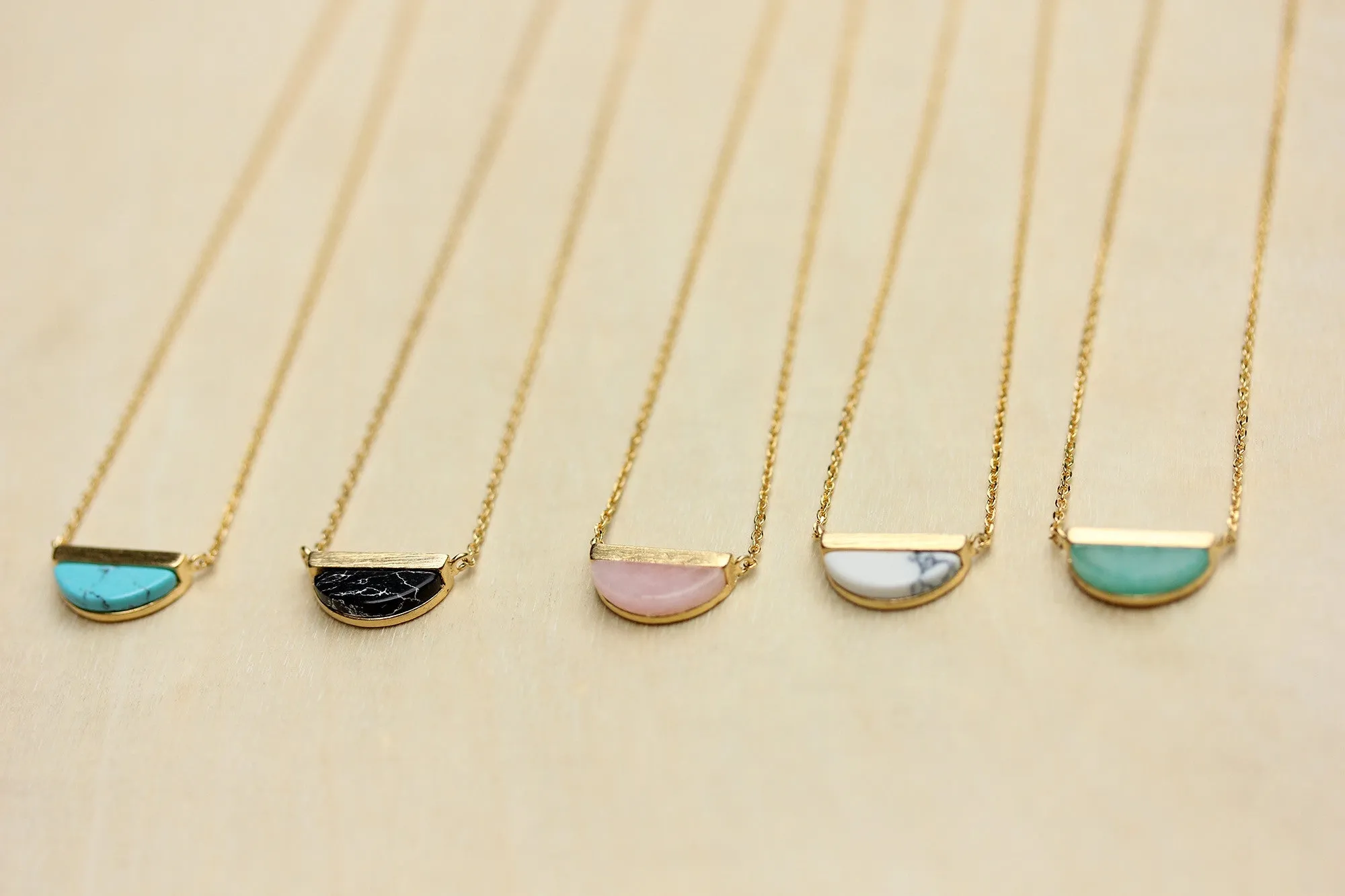 Gemstone Split Half Circle Necklace