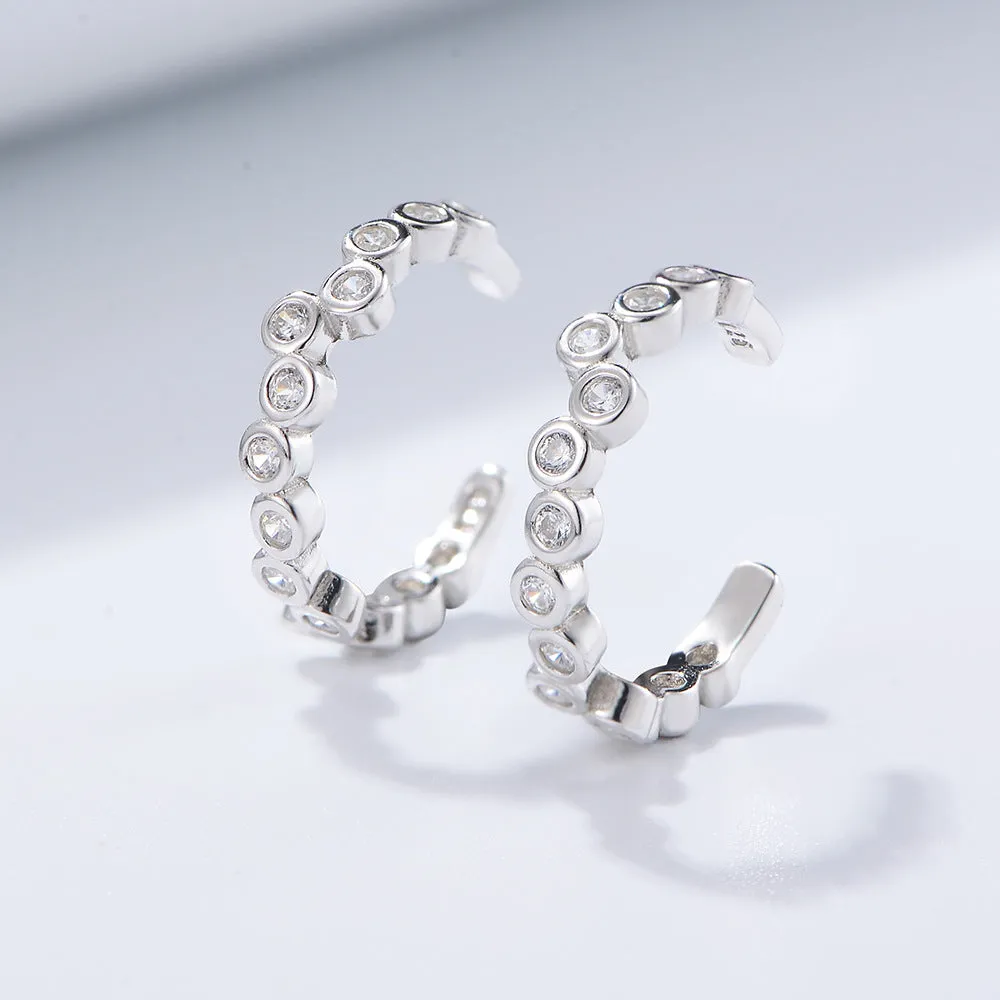 Geometric Beading Zircon Silver Ear Bone Clip Earring for Women