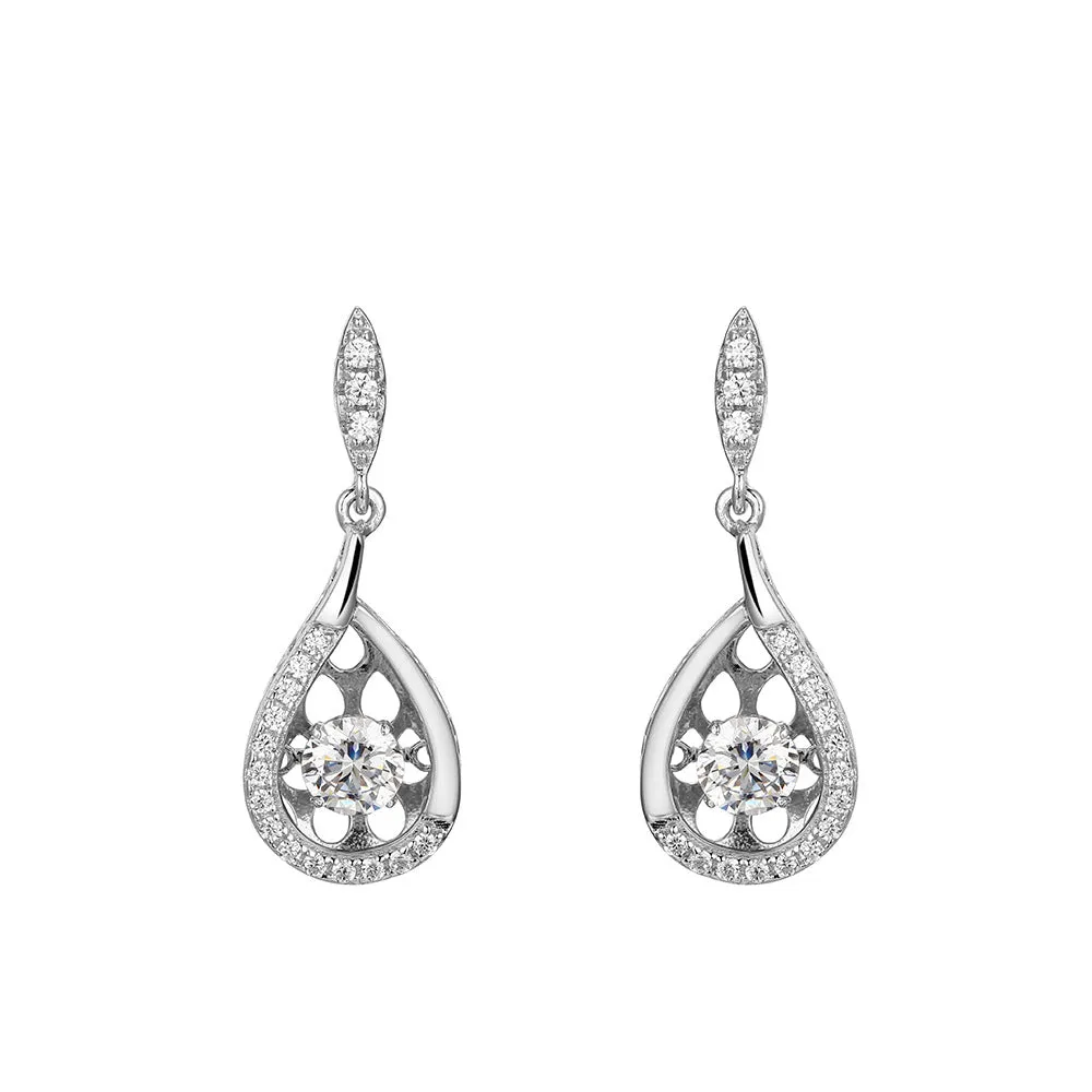 Geometric Pear Drop Hollow Zircon Silver Drop Earrings for Women