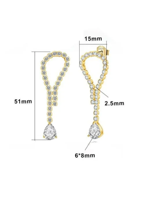 Glamour Drop Earrings 925 Sterling Silver Pear Zircon Drop Statement Event Earrings