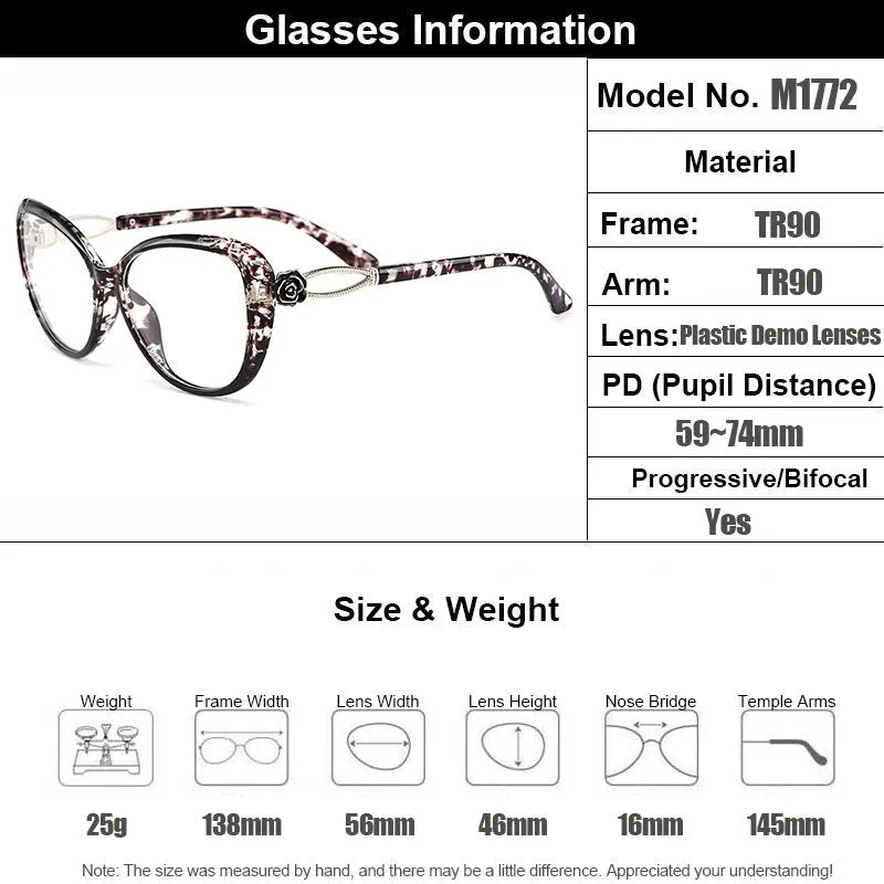 Gmei Women's Eyeglasses Ultra-Light Tr90 Big Frame Cat Eye M1772