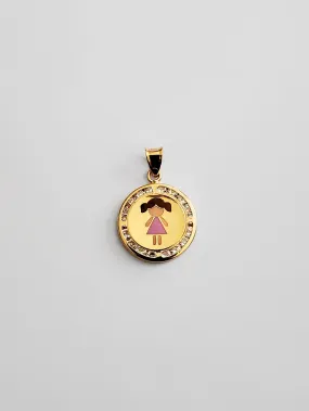 Gold CZ Enamel Girl Pendant Model-2399