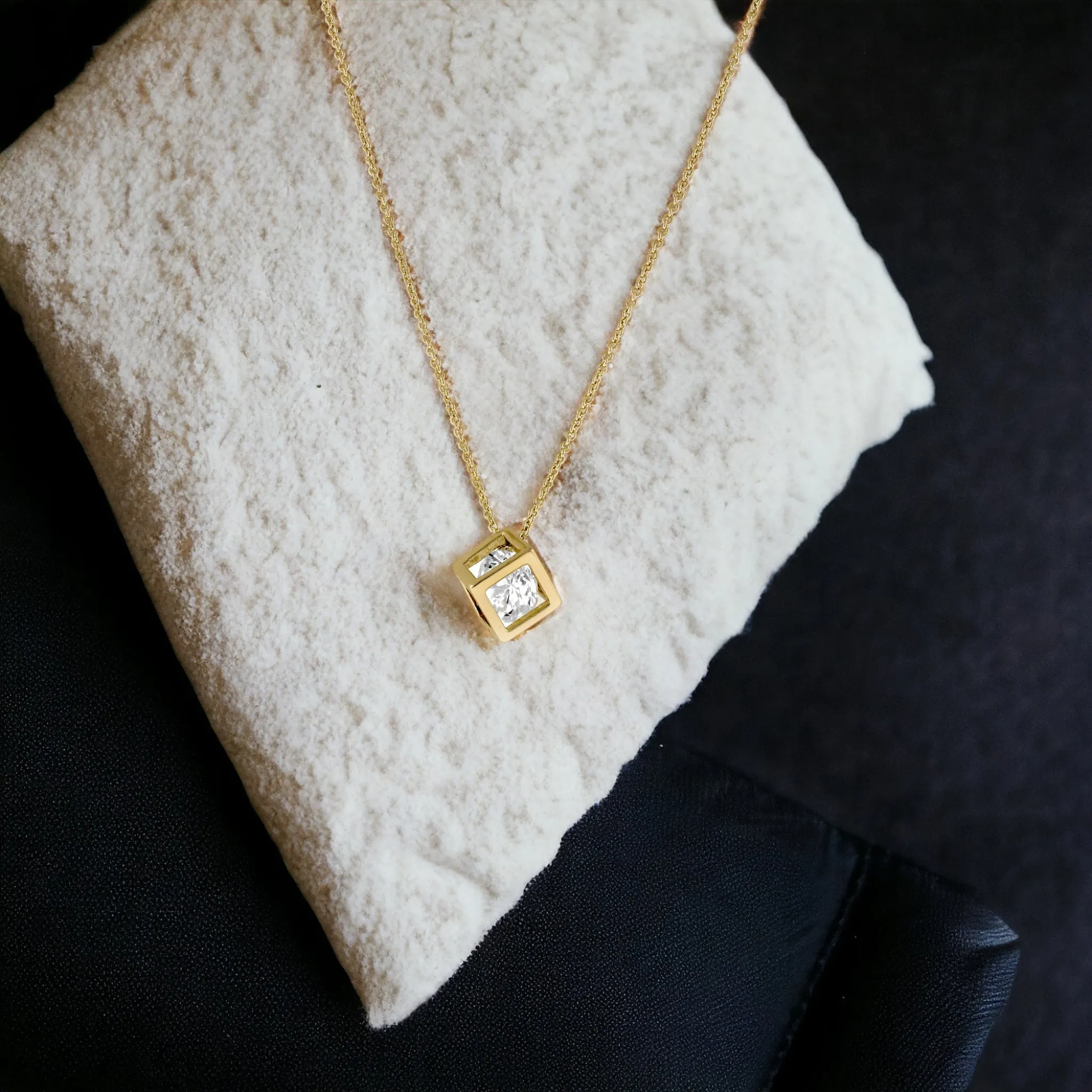 Gold or Silver CZ Cube Necklace