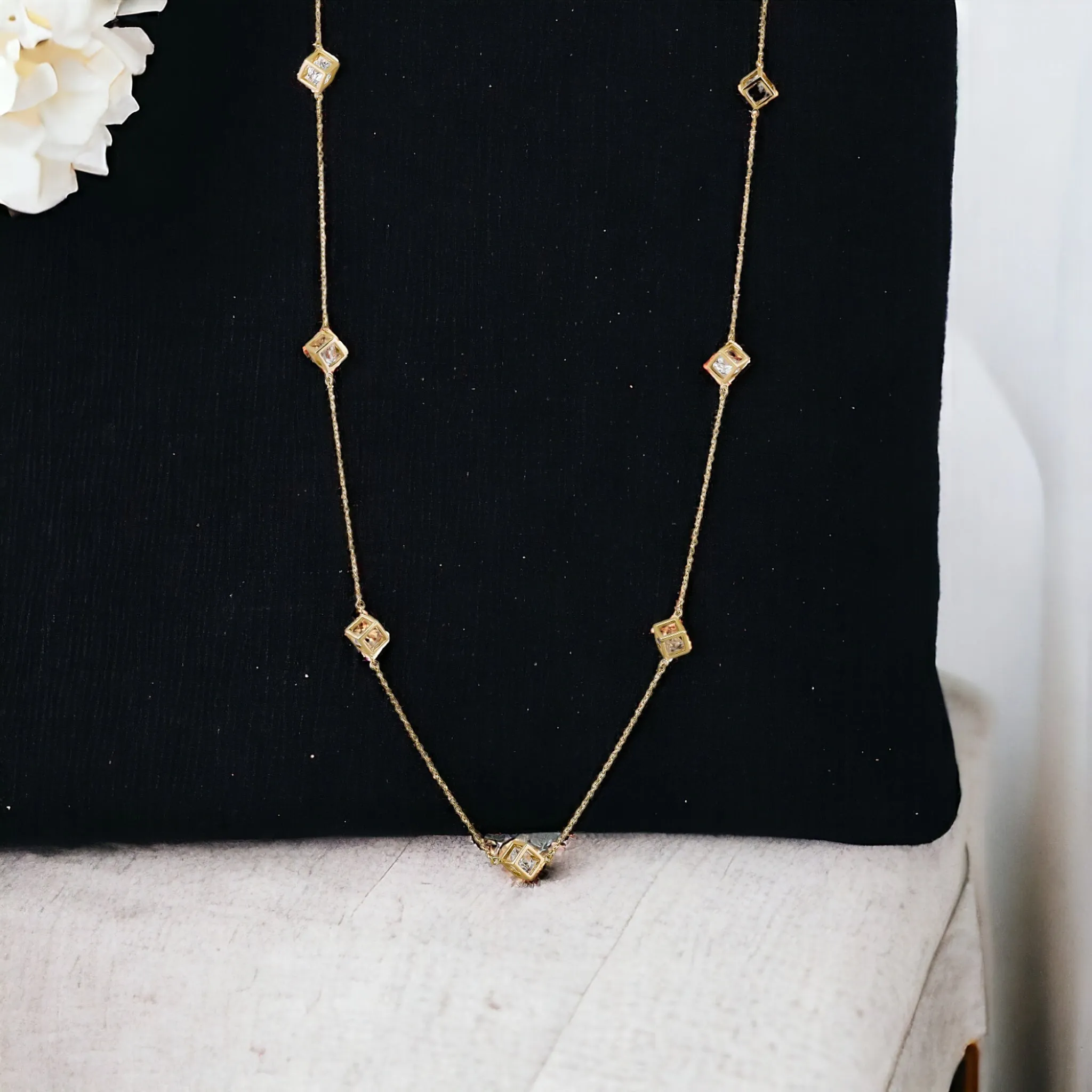 Gold or Silver CZ Cube Necklace