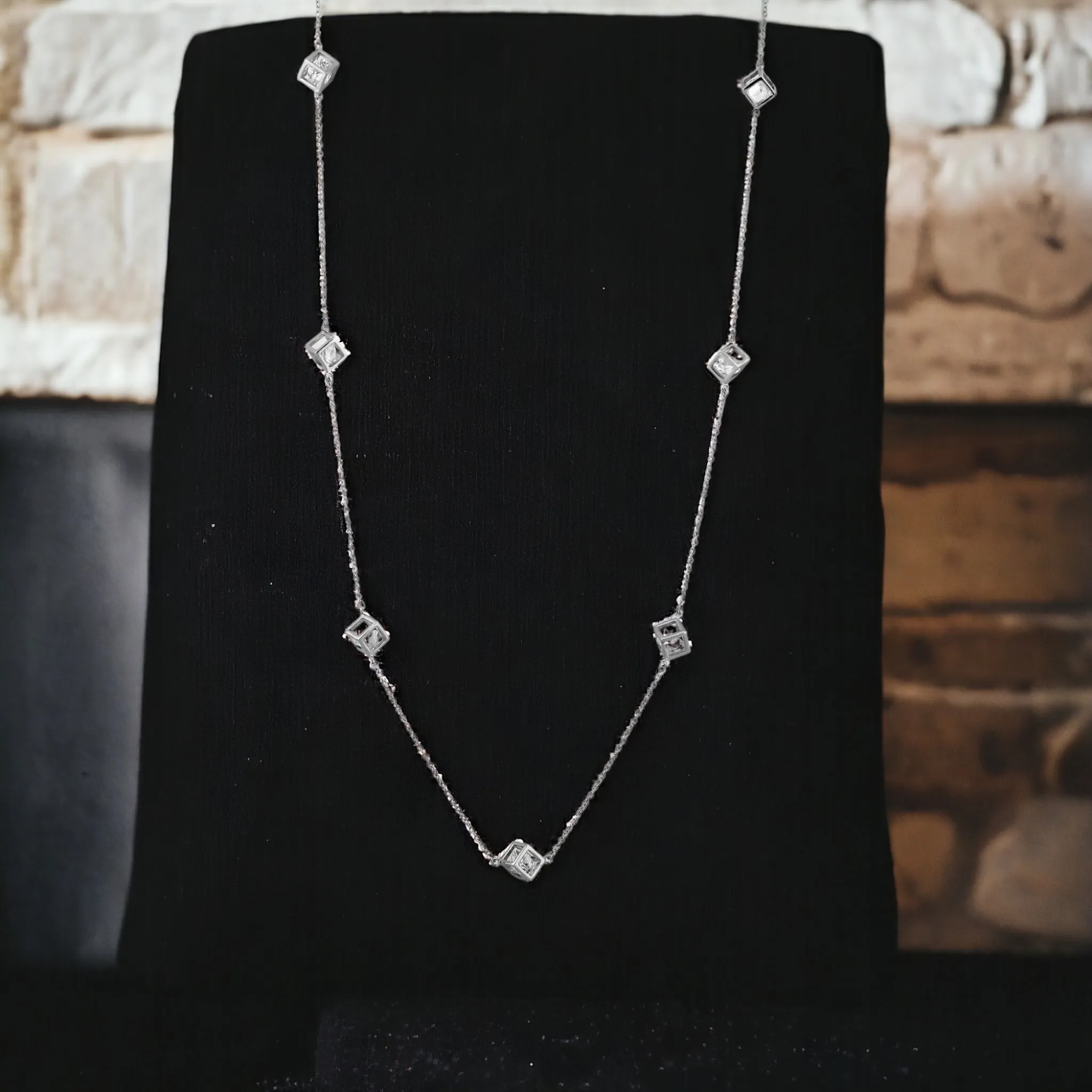 Gold or Silver CZ Cube Necklace