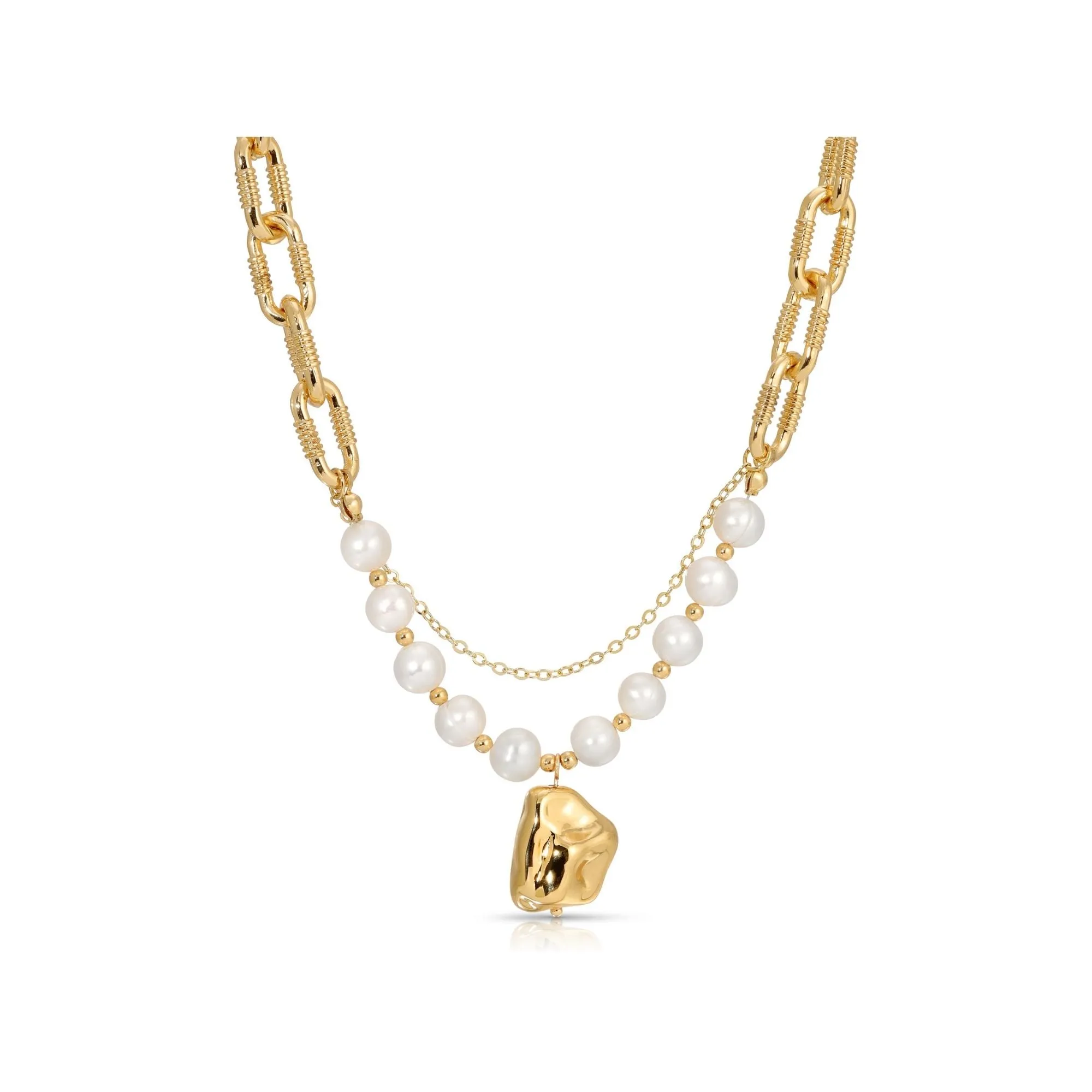 Gold Pearl Layered Necklace