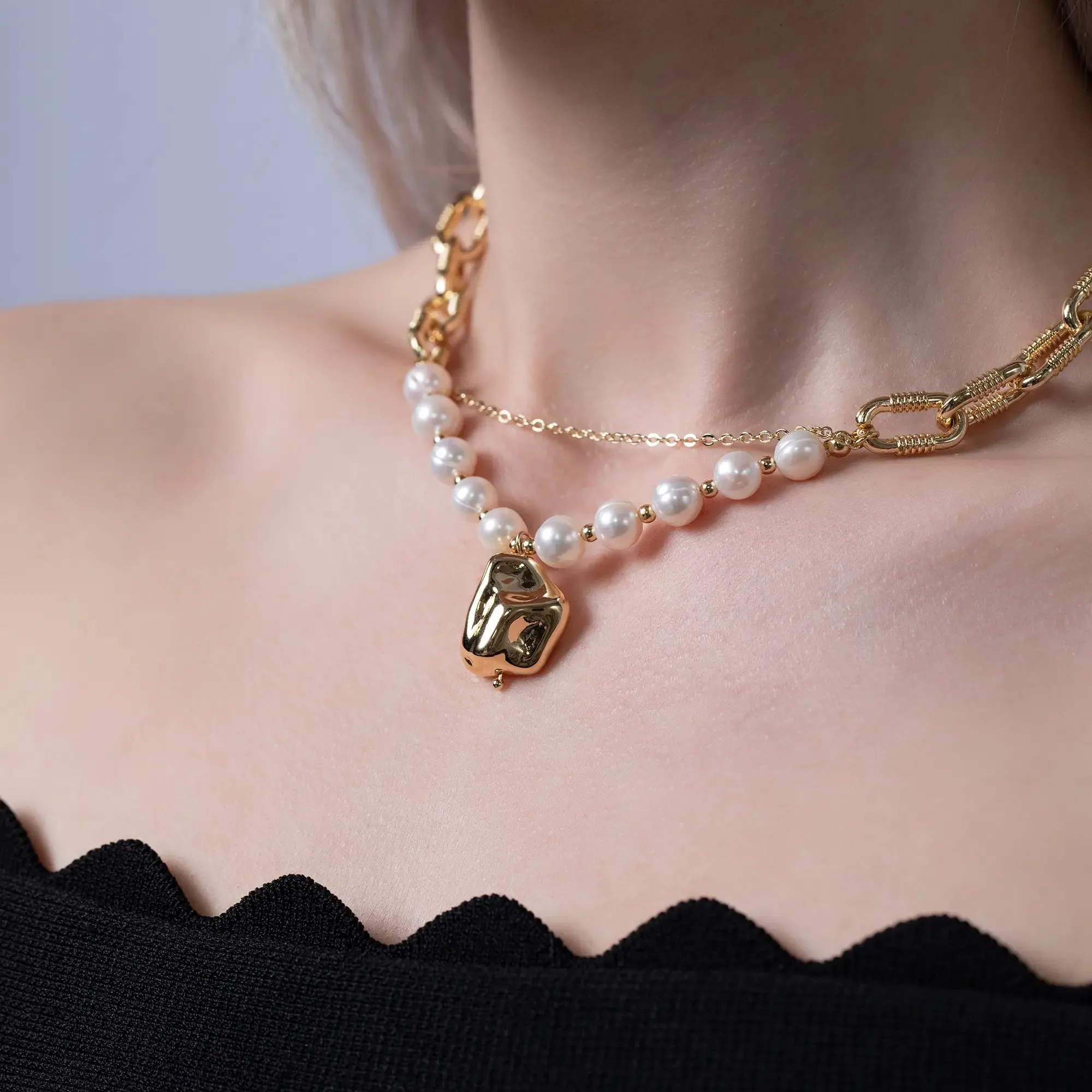 Gold Pearl Layered Necklace