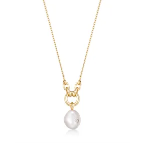 Gold Pearl Sparkle Pendant Necklace