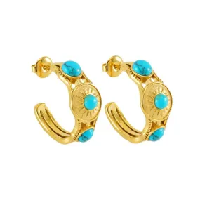 Gold-Plated Geometric Stud Earrings with Turquoise Stones