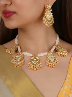 Gold Plated Jadau Kundan Necklace Set - MS2244