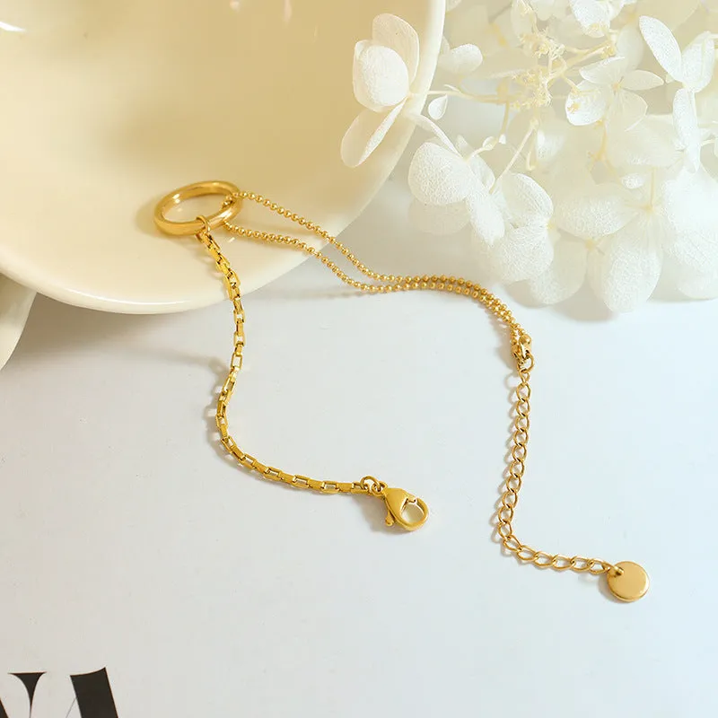 Gold-Plated Titanium Steel Beaded Chain Bracelet in Jewelry Box