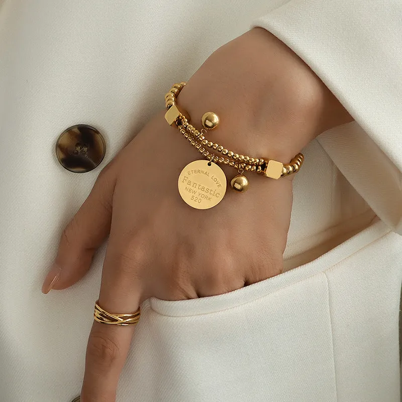 Golden Love Duo Layered Bracelet - Korean Retro Hand Jewelry