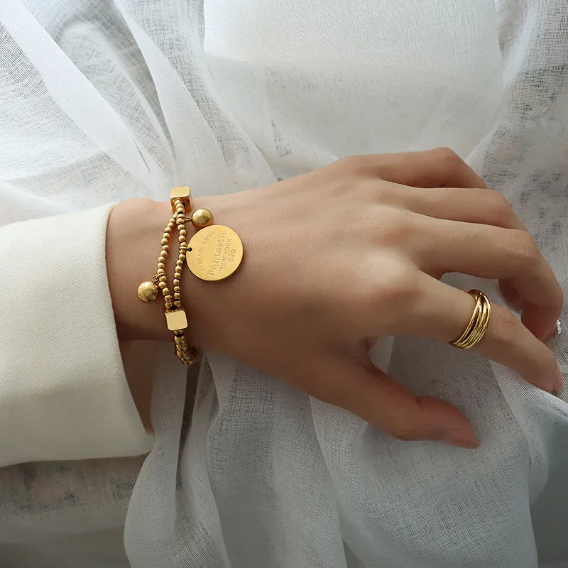 Golden Love Duo Layered Bracelet - Korean Retro Hand Jewelry