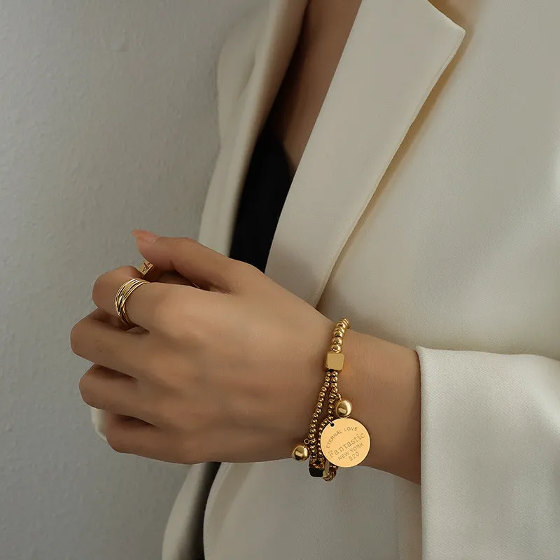 Golden Love Duo Layered Bracelet - Korean Retro Hand Jewelry