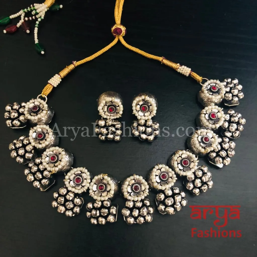 Golden Rajwadi Kundan necklace/ Gray Bollywood Kundan Statement Necklace