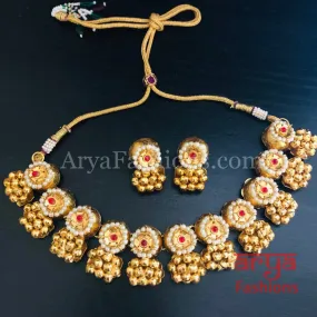 Golden Rajwadi Kundan necklace/ Gray Bollywood Kundan Statement Necklace