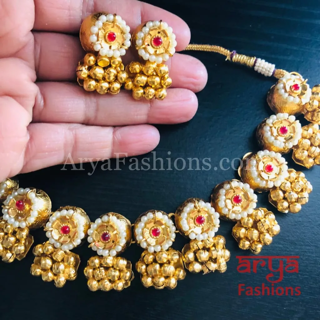 Golden Rajwadi Kundan necklace/ Gray Bollywood Kundan Statement Necklace